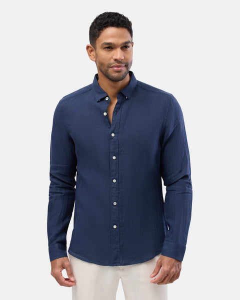 Brooksfield Navy LINEN CASUAL L/S SHIRT