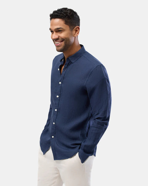 Brooksfield Navy LINEN CASUAL L/S SHIRT