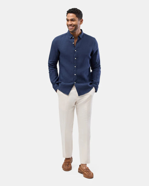 Brooksfield Navy LINEN CASUAL L/S SHIRT