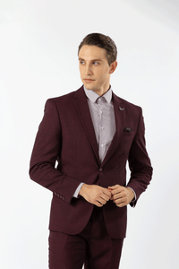 Scuzzatti Suit Burgundy Houston Hopsack Weave Stretch Suit